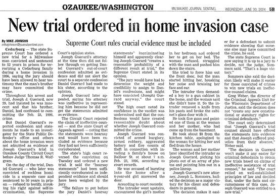 Milwaukee Journal Sentinel article: New trial ordered in home invasion case.